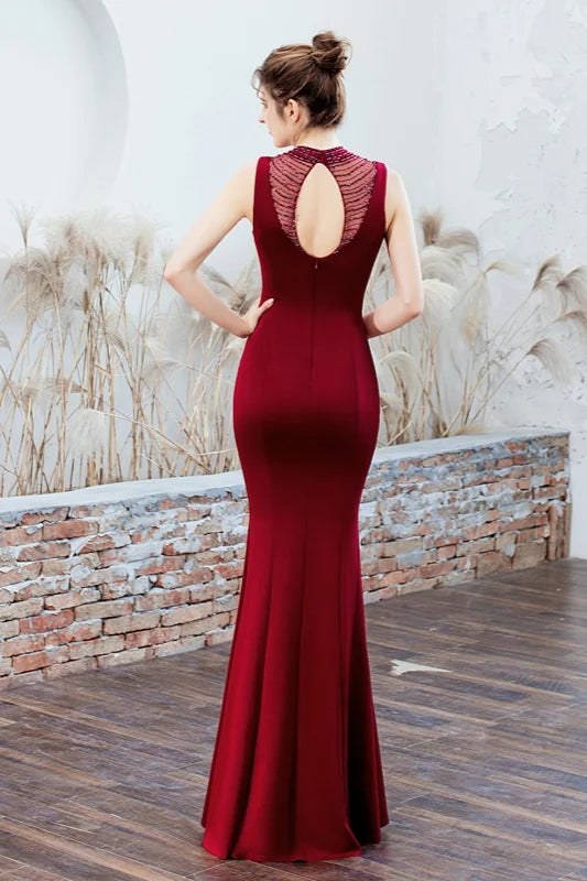 Elegant Sleeveless Beading Mermaid Long Evening Prom Dress-BallBride