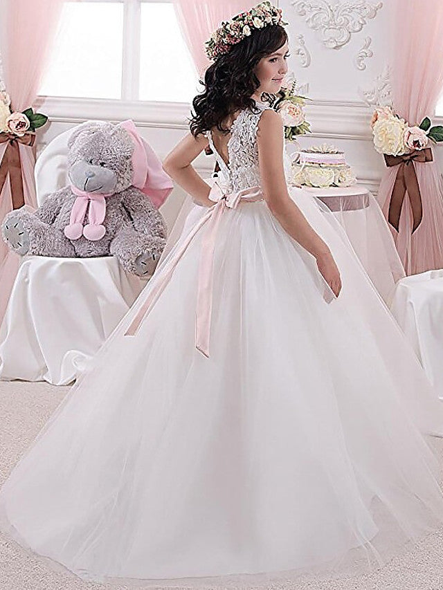 Elegant Sleeveless Jewel Ball Gown Floor Length Flower Girl Dress-BallBride