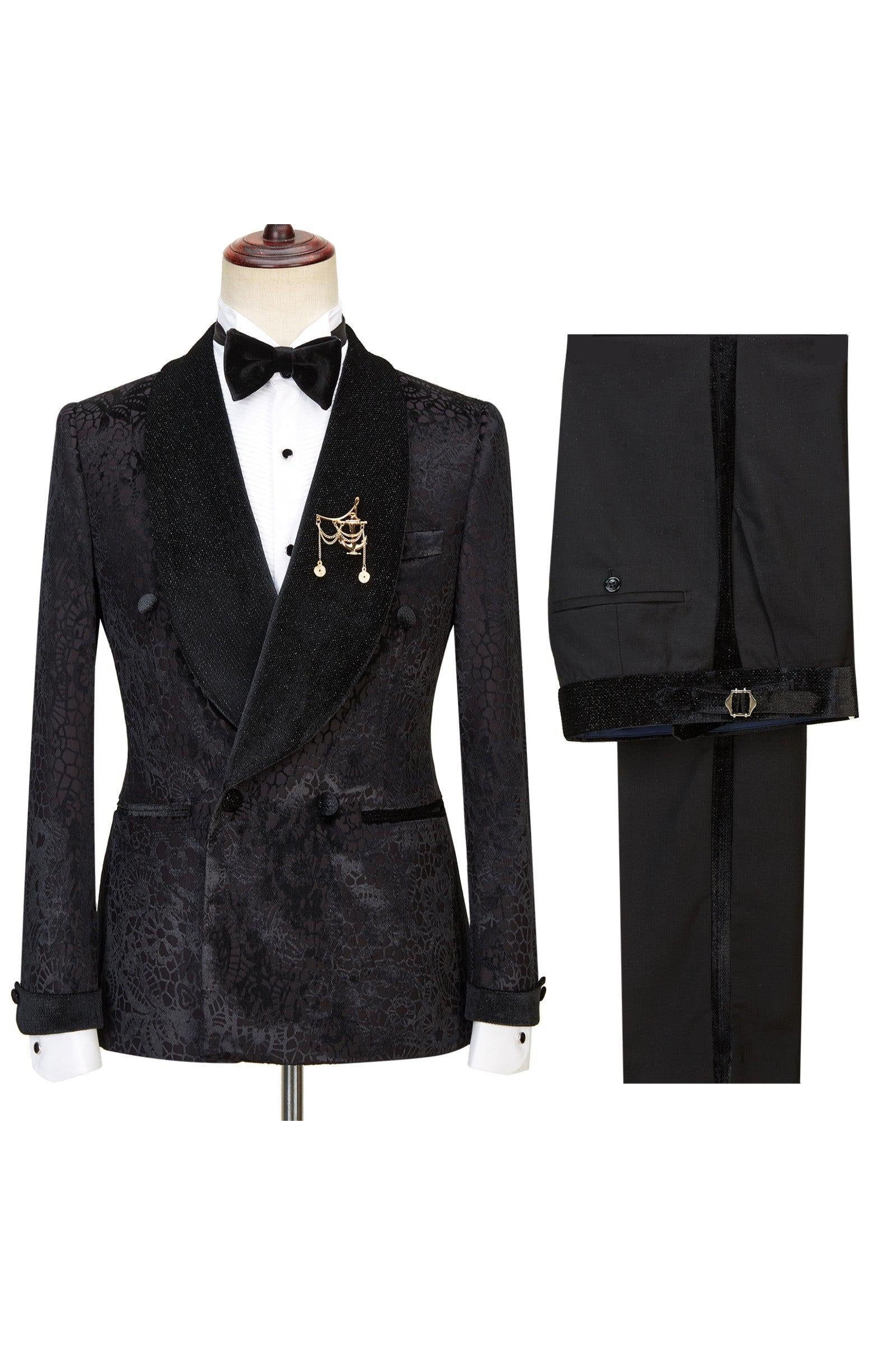 Elegant Sparkle Patterns Wedding Suits by Alex Fashion - Black Shawl Lapel Double Breasted-BallBride
