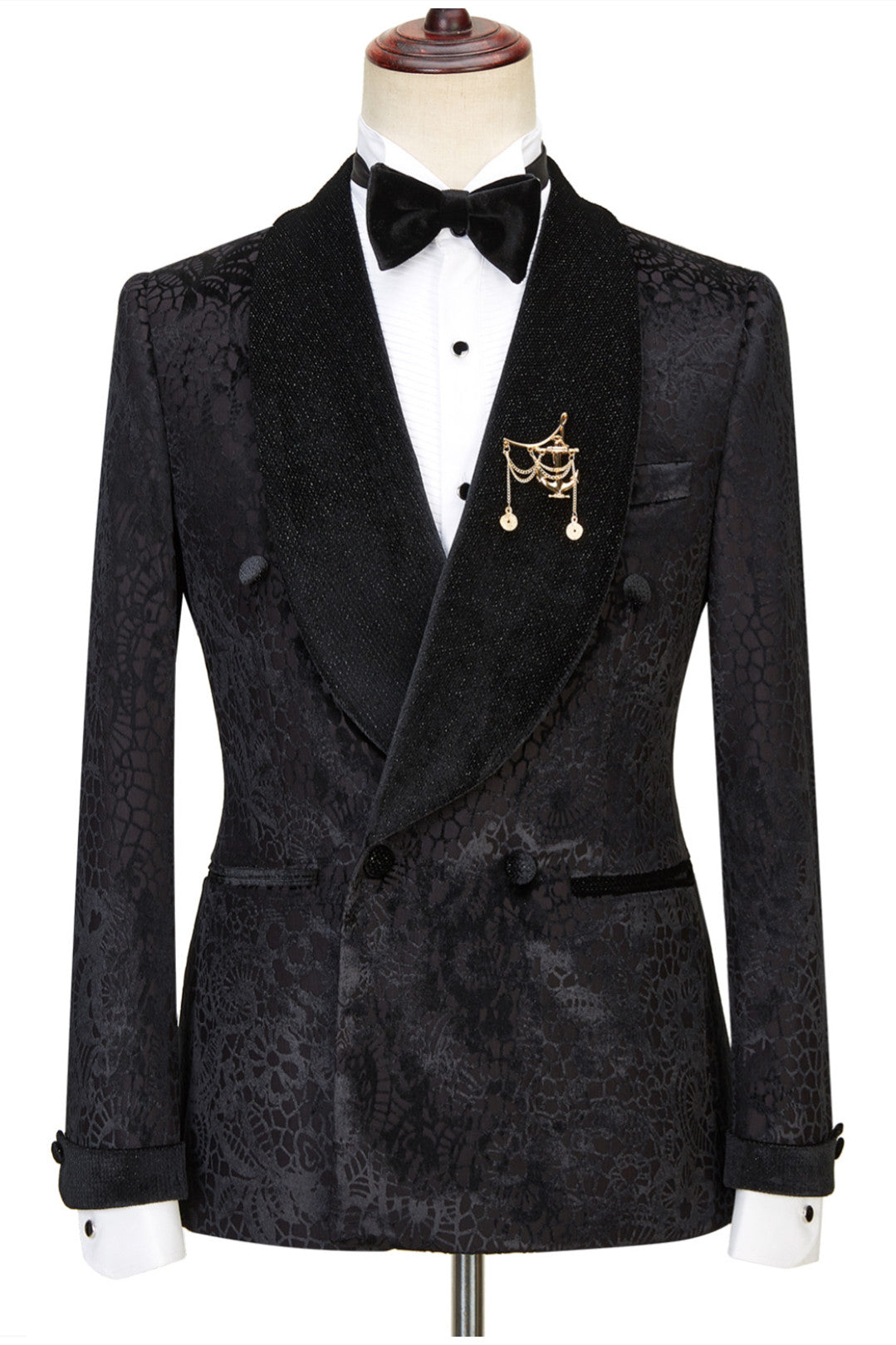Elegant Sparkle Patterns Wedding Suits by Alex Fashion - Black Shawl Lapel Double Breasted-BallBride