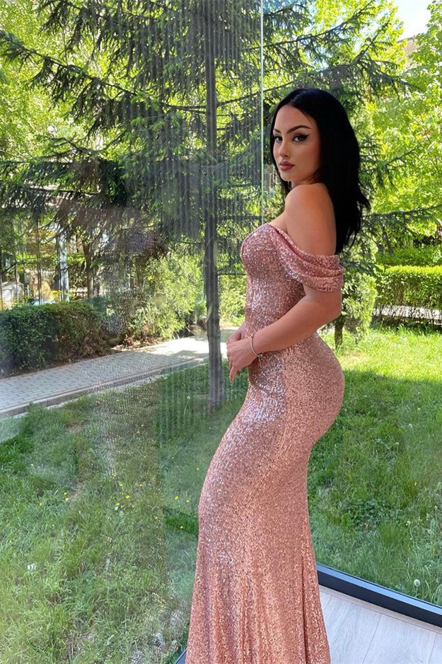 Elegant Split Long Sleeves V-Neck Mermaid Prom Dress with Sequins-BallBride