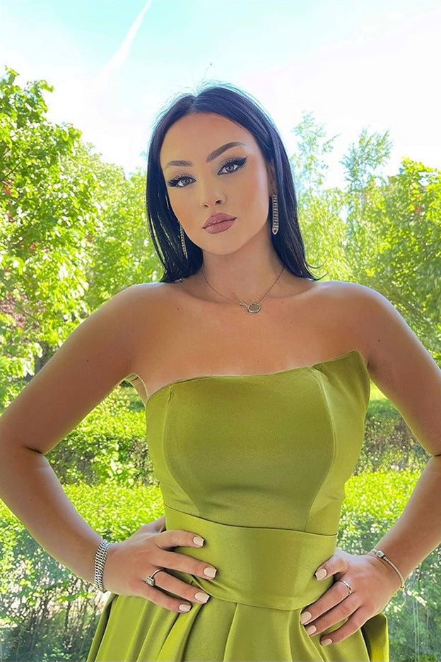 Elegant Strapless A-Line Green Prom Dress With Split-BallBride