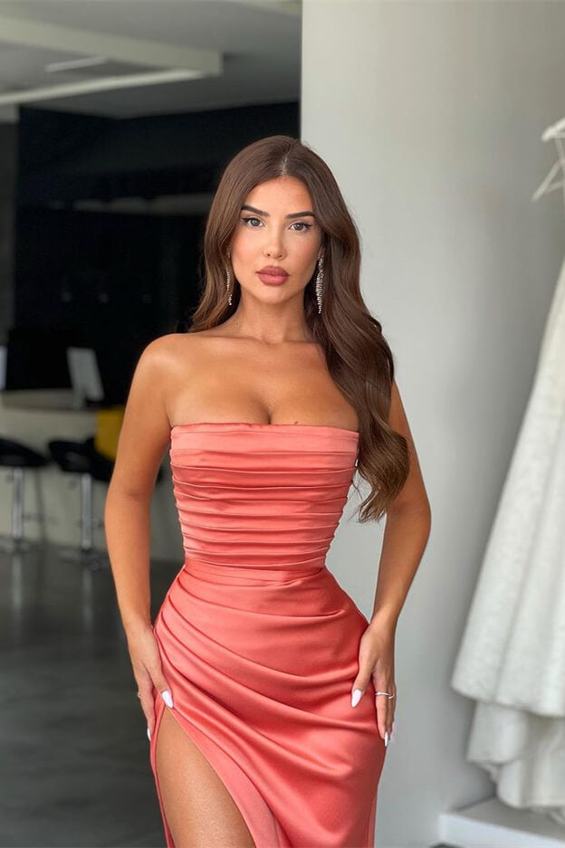 Elegant Strapless Mermaid Evening Dress with Coral Pleats-BallBride