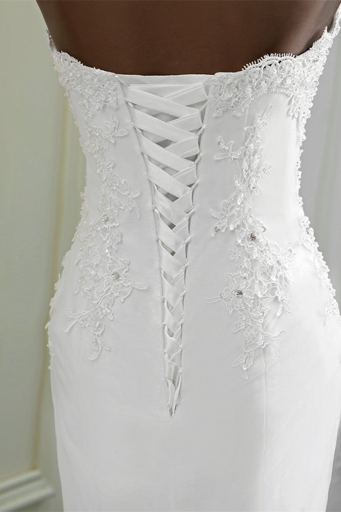 Elegant Strapless Mermaid Wedding Dress with Lace Appliques and Beadings-BallBride