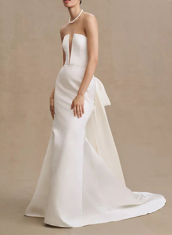 Elegant Strapless Satin Wedding Dresses Sash-Ballbride