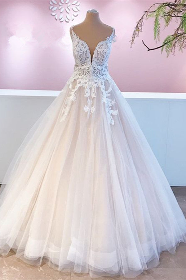 Elegant Sweetheart Backless A-Line Wedding Dress with Appliques Lace Tulle-BallBride
