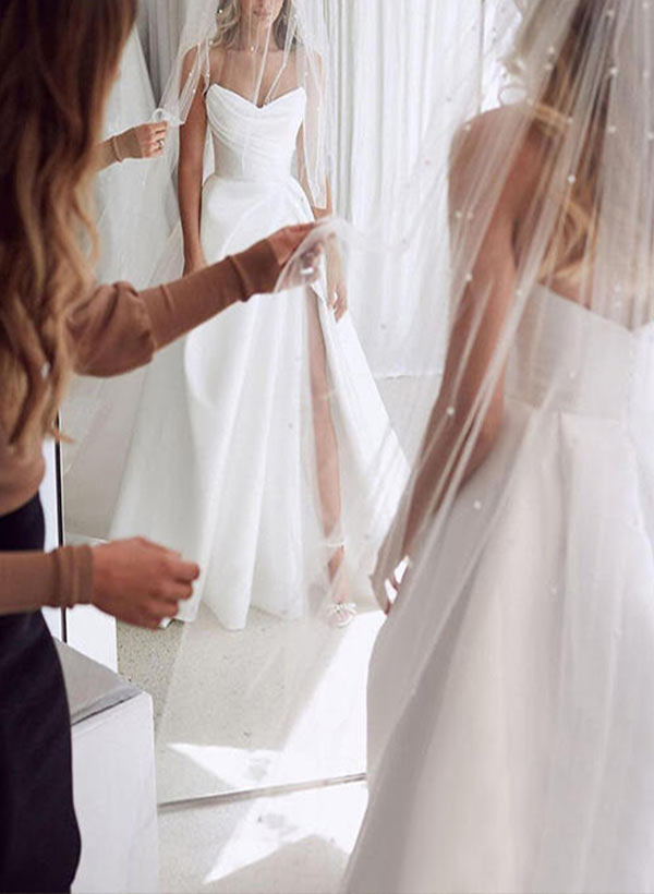 Elegant Sweetheart Satin Sweep Train Wedding Dresses Split Front-Ballbride