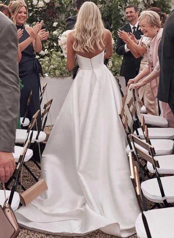 Elegant Sweetheart Satin Sweep Train Wedding Dresses Split Front-Ballbride