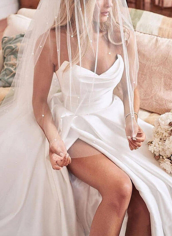 Elegant Sweetheart Satin Sweep Train Wedding Dresses Split Front-Ballbride