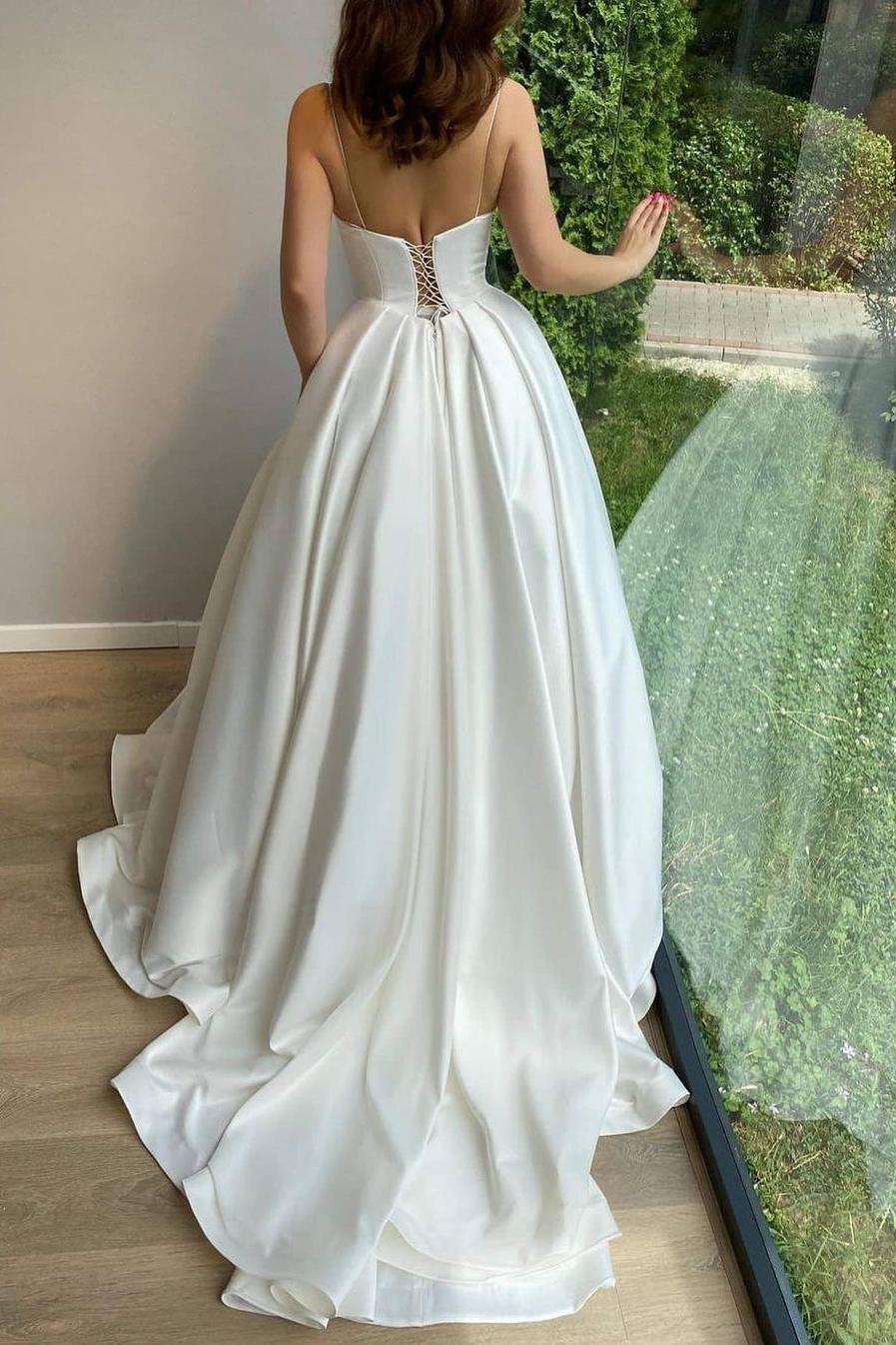 Elegant Sweetheart Spaghetti-Straps Satin Ball Gown for Your Special Day-BallBride