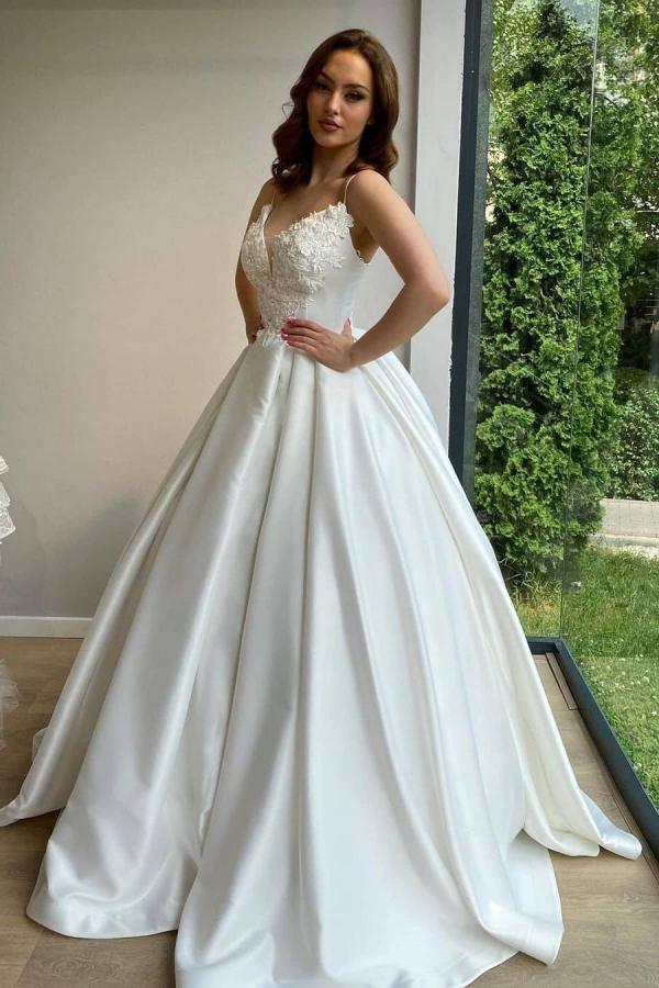 Elegant Sweetheart Spaghetti-Straps Satin Ball Gown for Your Special Day-BallBride