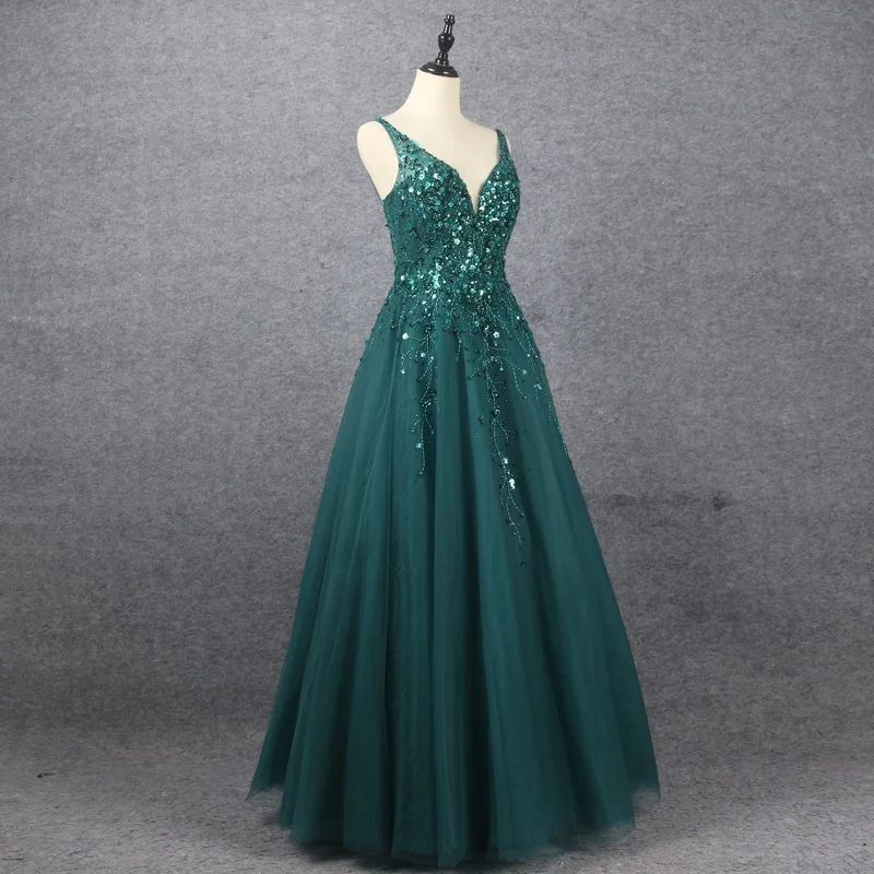 Elegant V Neck A Line Prom Dress with Appliques-BallBride