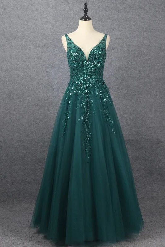 Elegant V Neck A Line Prom Dress with Appliques-BallBride