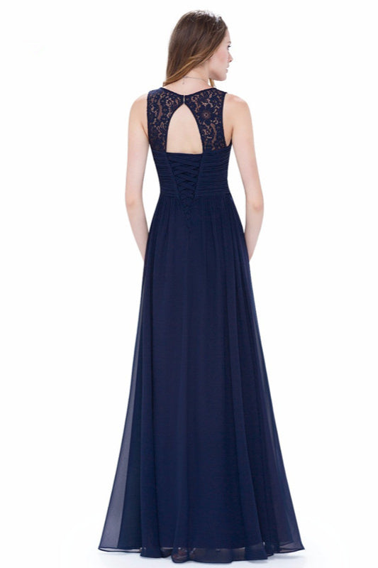 Elegant V-Neck Lace Chiffon Evening Dress-BallBride