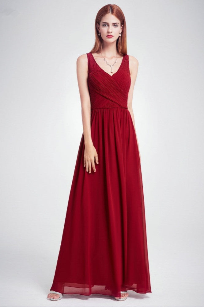 Elegant V-Neck Lace Chiffon Evening Dress-BallBride