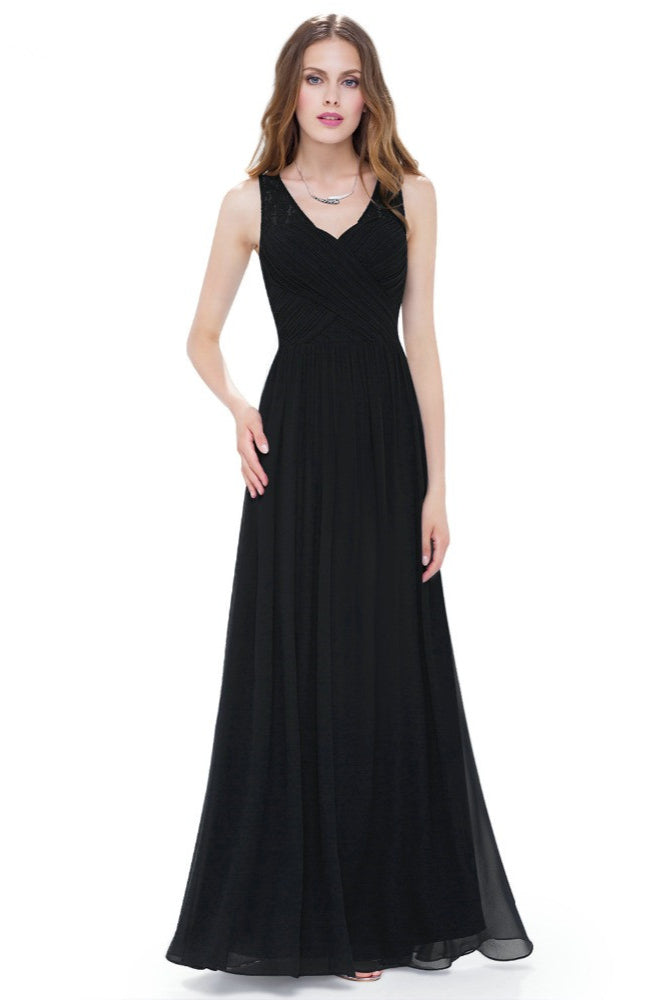 Elegant V-Neck Lace Chiffon Evening Dress-BallBride