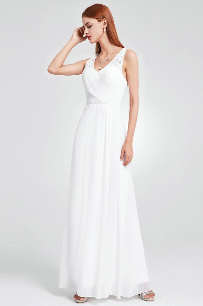 Elegant V-Neck Lace Chiffon Evening Dress-BallBride
