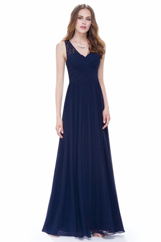 Elegant V-Neck Lace Chiffon Evening Dress-BallBride