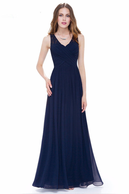 Elegant V-Neck Lace Chiffon Evening Dress-BallBride