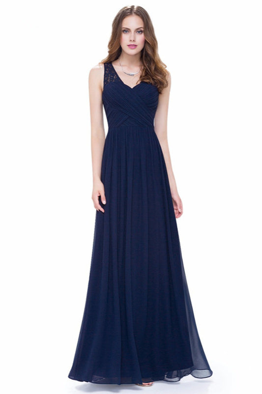 Elegant V-Neck Lace Chiffon Evening Dress-BallBride