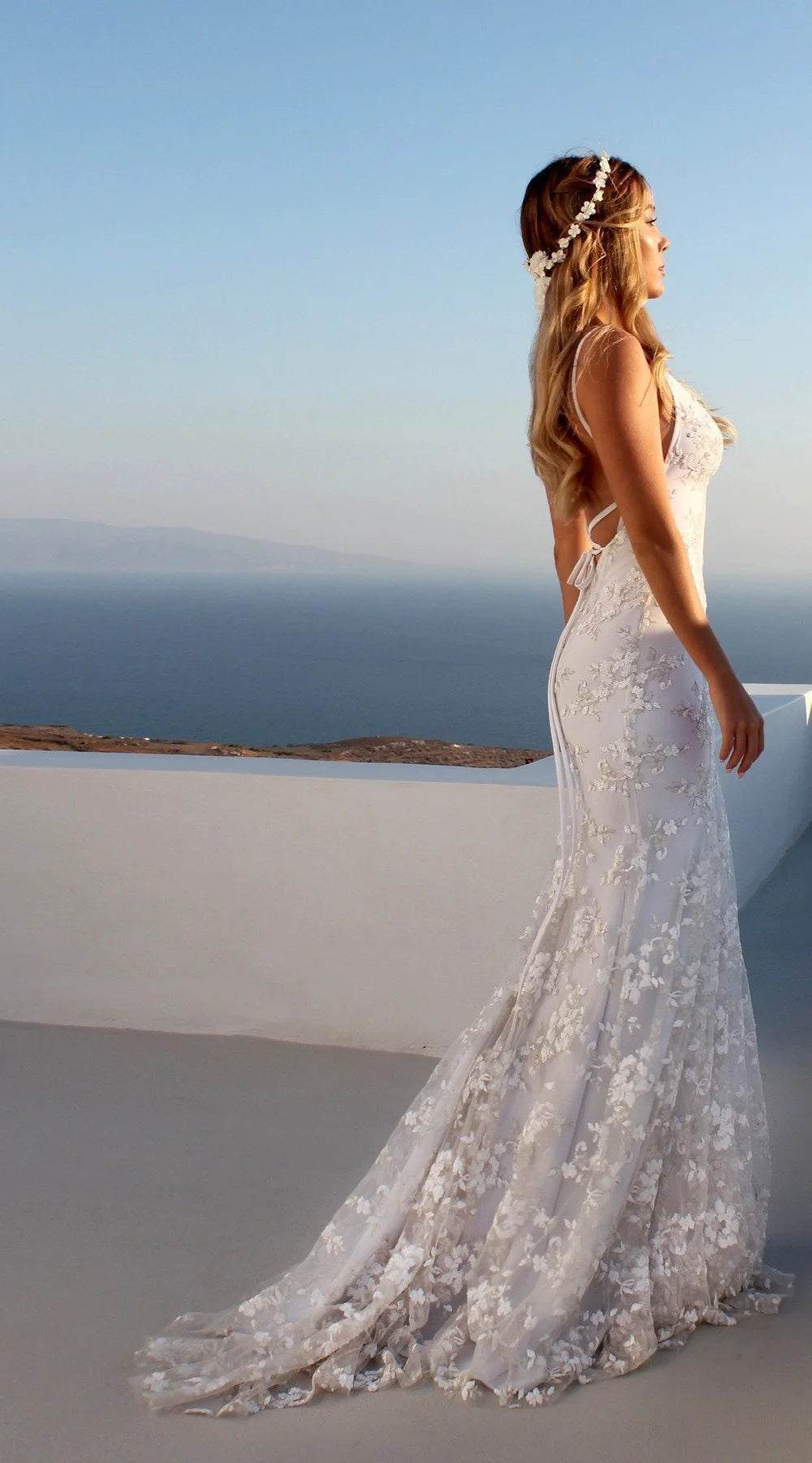 Elegant V-Neck Mermaid Prom Dress Lace Appliques Evening Party Gowns-BallBride