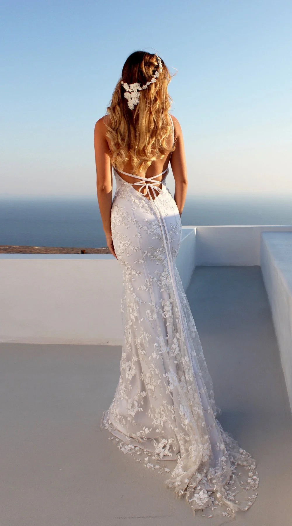 Elegant V-Neck Mermaid Prom Dress Lace Appliques Evening Party Gowns-BallBride