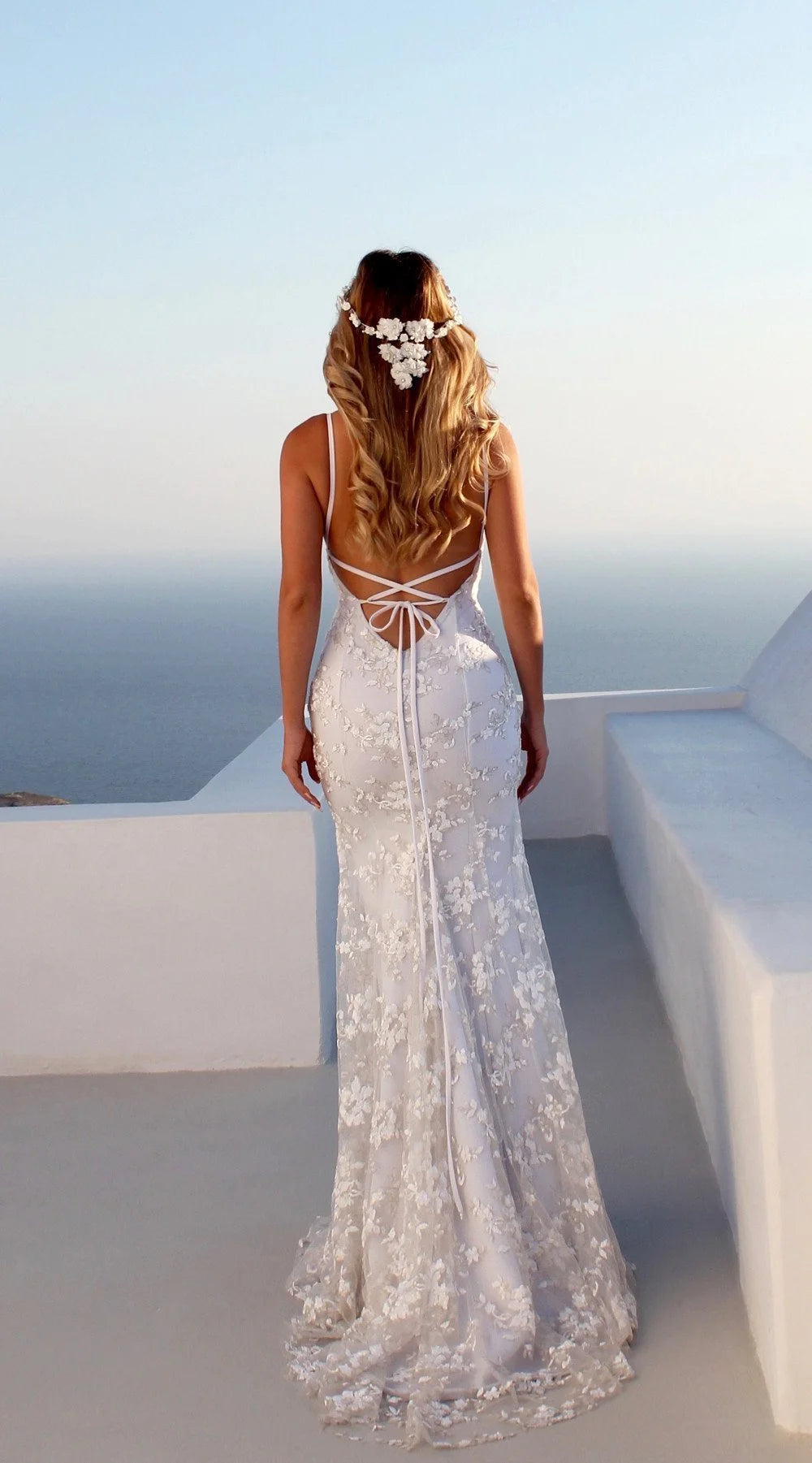 Elegant V-Neck Mermaid Prom Dress Lace Appliques Evening Party Gowns-BallBride