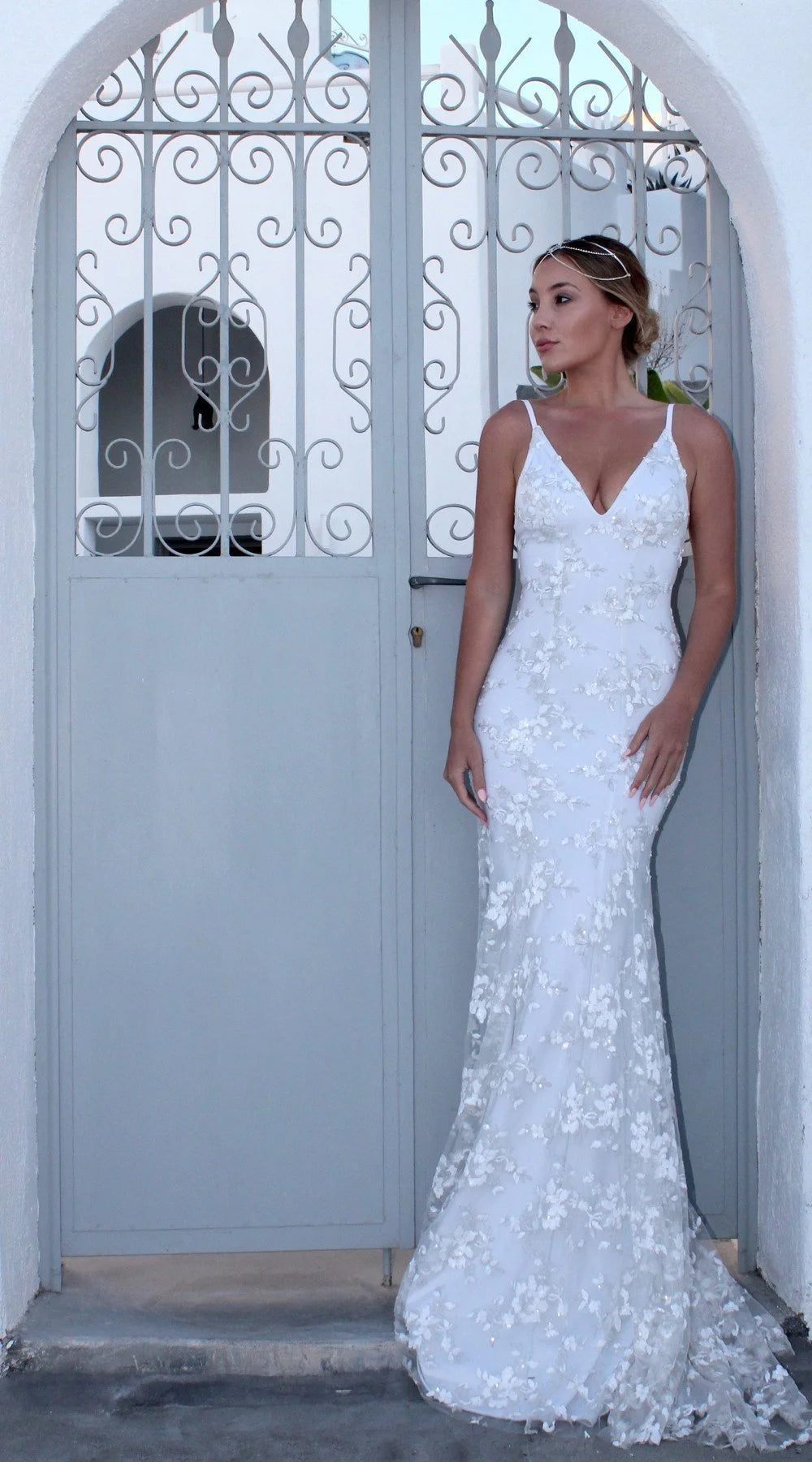 Elegant V-Neck Mermaid Prom Dress Lace Appliques Evening Party Gowns-BallBride