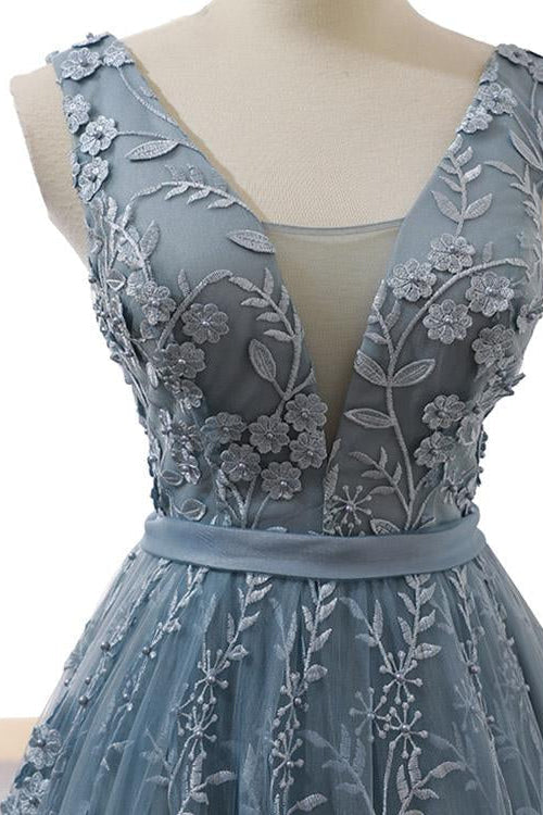Elegant V-Neck Mermaid Sleeveless Evening Dress With Appliques-BallBride