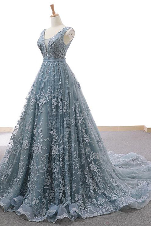Elegant V-Neck Mermaid Sleeveless Evening Dress With Appliques-BallBride