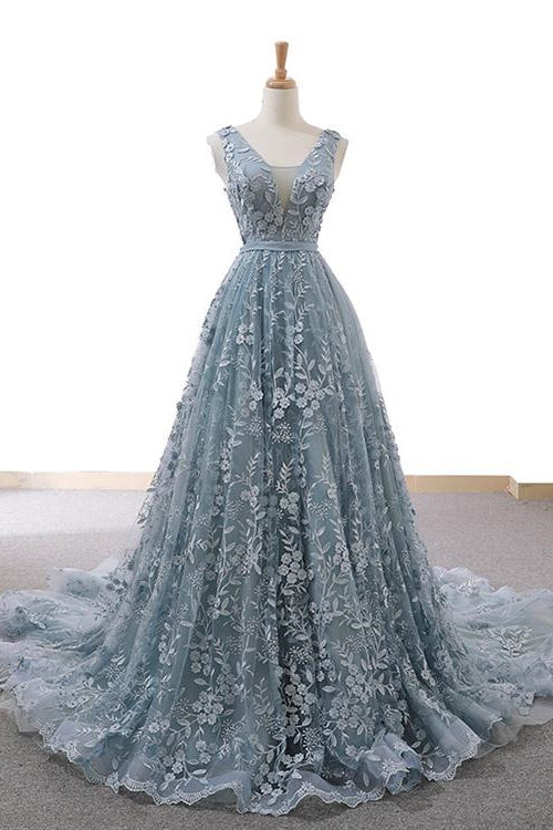 Elegant V-Neck Mermaid Sleeveless Evening Dress With Appliques-BallBride