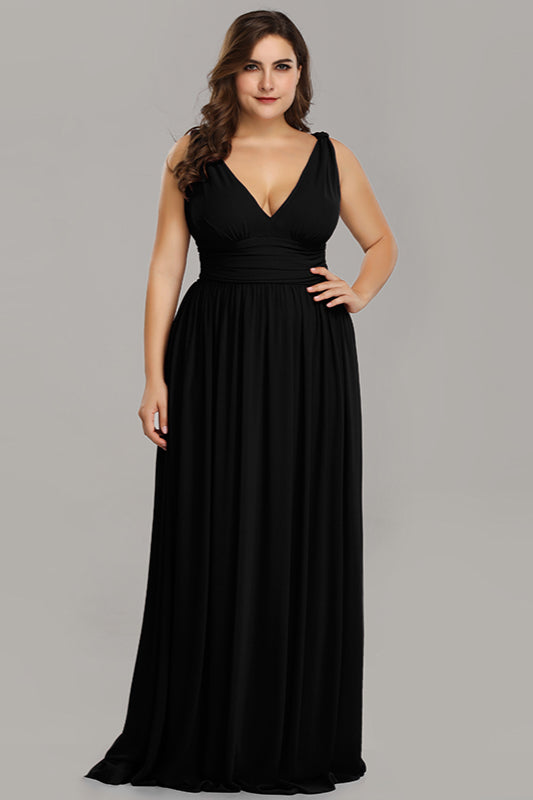 Elegant V-Neck Sleeveless Long Plus Size Prom Dress Online-BallBride