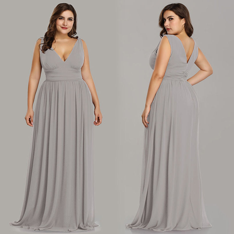 Elegant V-Neck Sleeveless Long Plus Size Prom Dress Online-BallBride