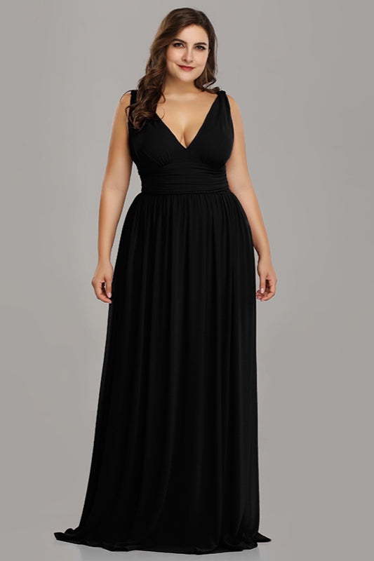 Elegant V-Neck Sleeveless Long Plus Size Prom Dress Online-BallBride