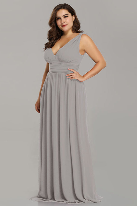 Elegant V-Neck Sleeveless Long Plus Size Prom Dress Online-BallBride