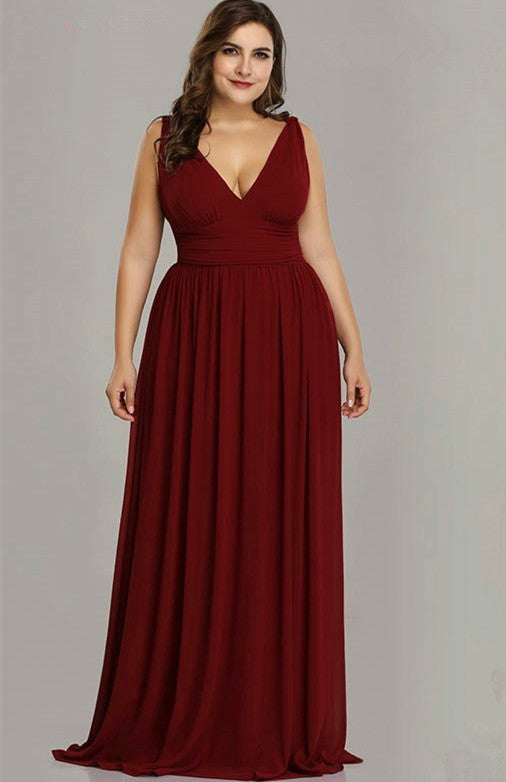 Elegant V-Neck Sleeveless Plus Size Prom Dress Online-BallBride