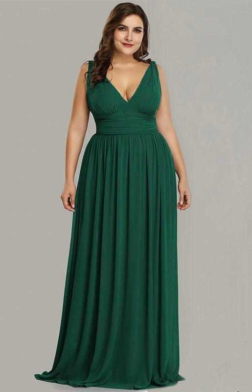 Elegant V-Neck Sleeveless Plus Size Prom Dress Online-BallBride
