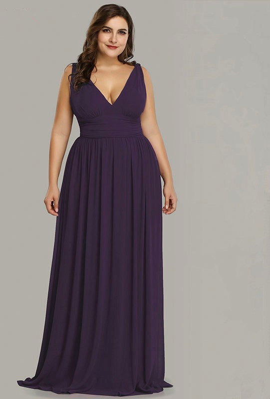 Elegant V-Neck Sleeveless Plus Size Prom Dress Online-BallBride