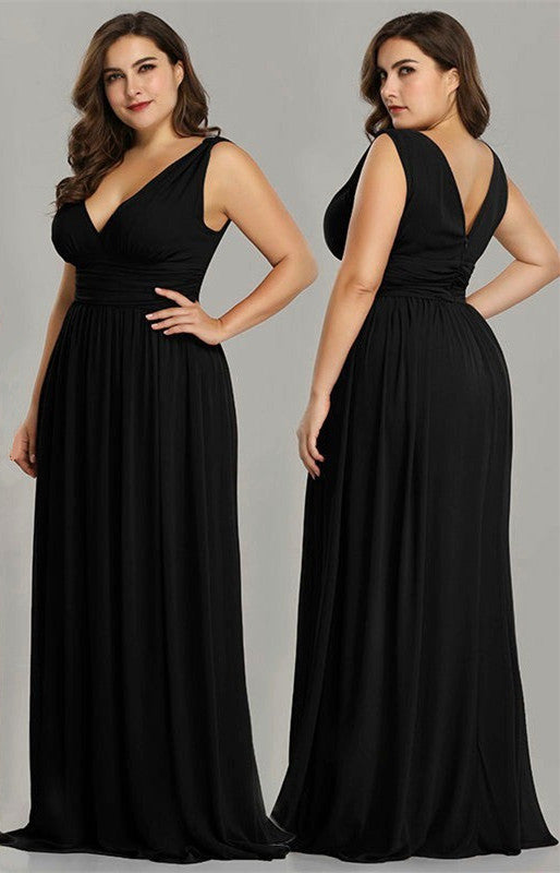 Elegant V-Neck Sleeveless Plus Size Prom Dress Online-BallBride