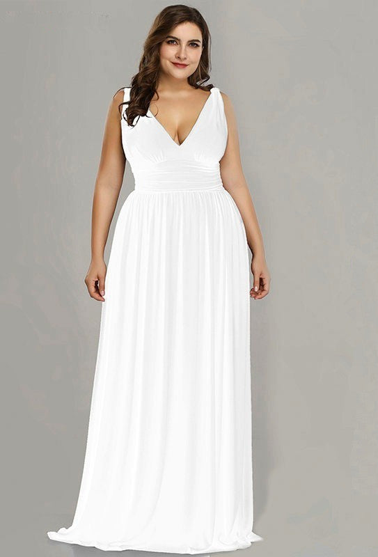 Elegant V-Neck Sleeveless Plus Size Prom Dress Online-BallBride
