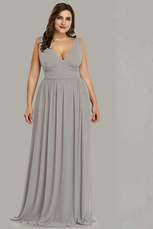 Elegant V-Neck Sleeveless Plus Size Prom Dress Online-BallBride