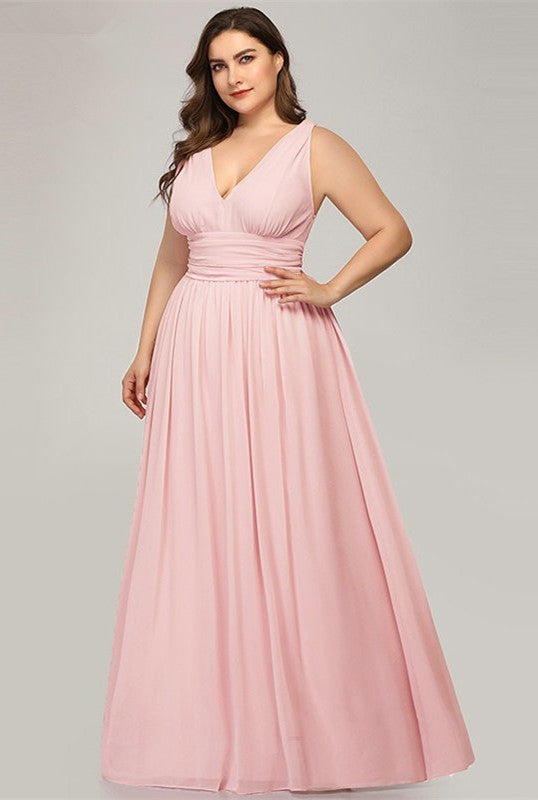 Elegant V-Neck Sleeveless Plus Size Prom Dress Online-BallBride