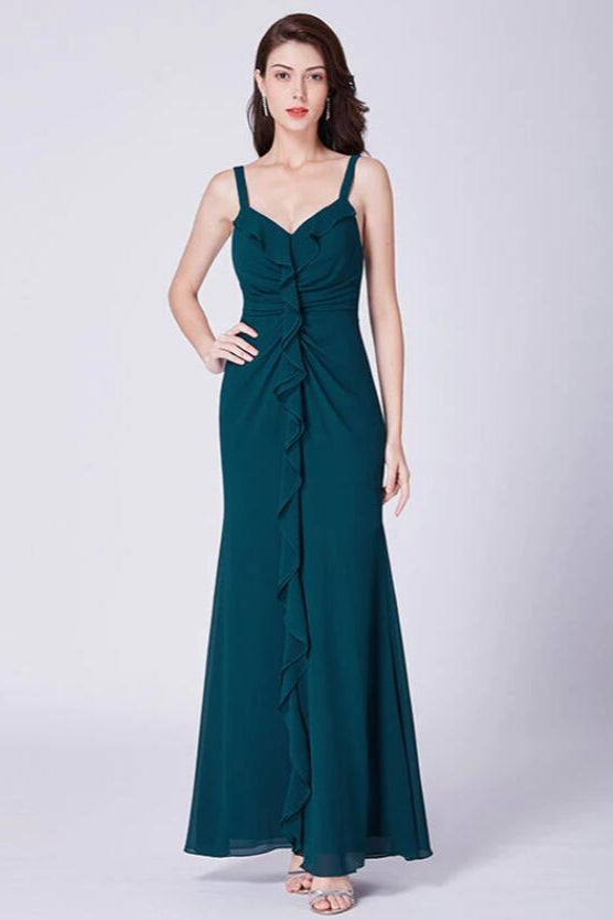 Elegant V-Neck Sleeveless Prom Dress ¨C Long Chiffon Ruffles Evening Gown-BallBride