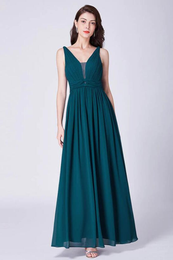 Elegant V-Neck Sleeveless Prom Dress ¨C Long Chiffon Ruffles Evening Gown-BallBride