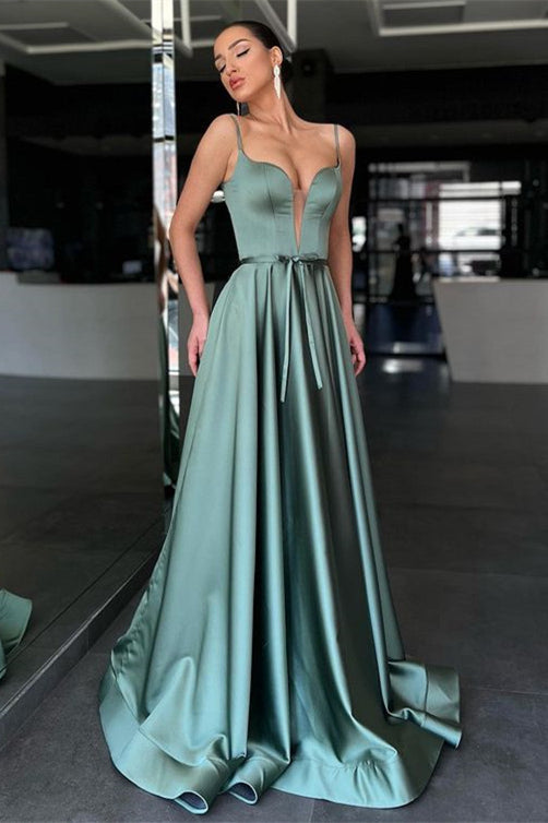 Elegant V-Neck Sleeveless Prom Dress with Spaghetti-Straps - Long-BallBride