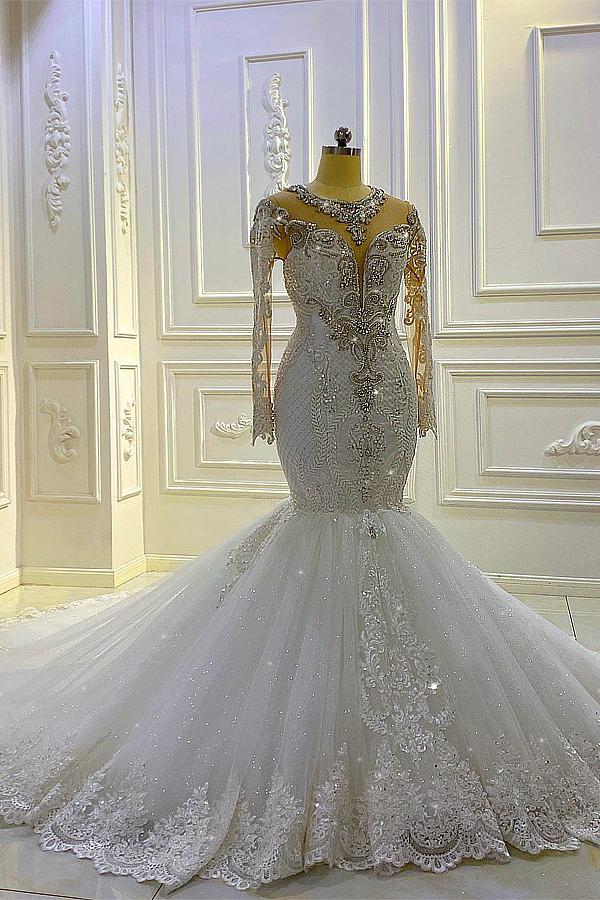 Elegant Vintage Pearl Sequins Mermaid Wedding Dress-BallBride