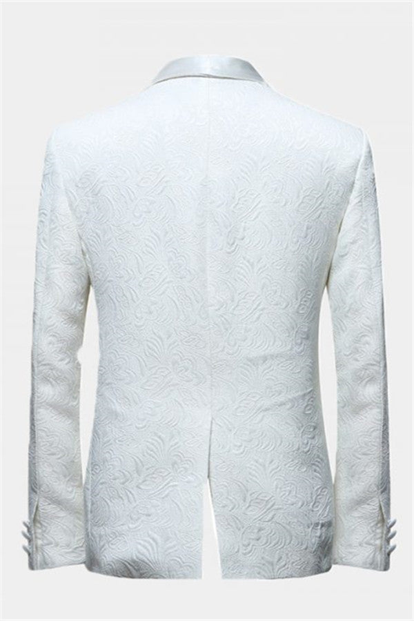 Elegant White Jacquard Groom Suits - Two Piece Shawl Lapel Wedding Men Suits-BallBride