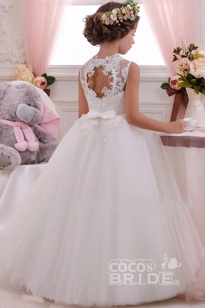 Elegant White Lace Ball Gown for Flower Girls-BallBride