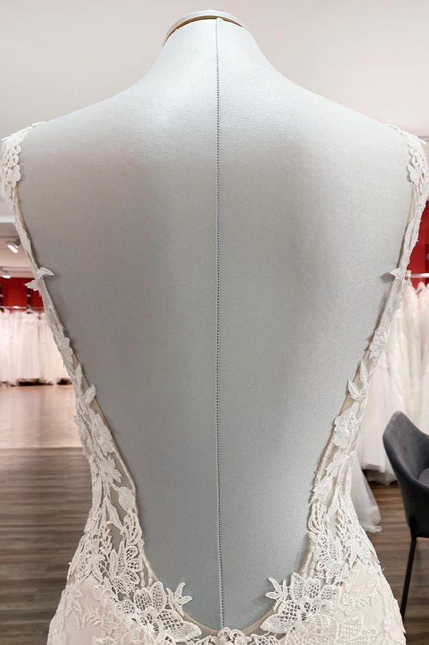 Elegant White Long Mermaid Wedding Dress with Tulle Lace-BallBride