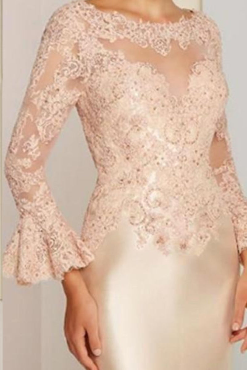 Elegant Wide sleeves Lace Sweetheart Satin Knee Length Mother of the bride Dresses-BallBride